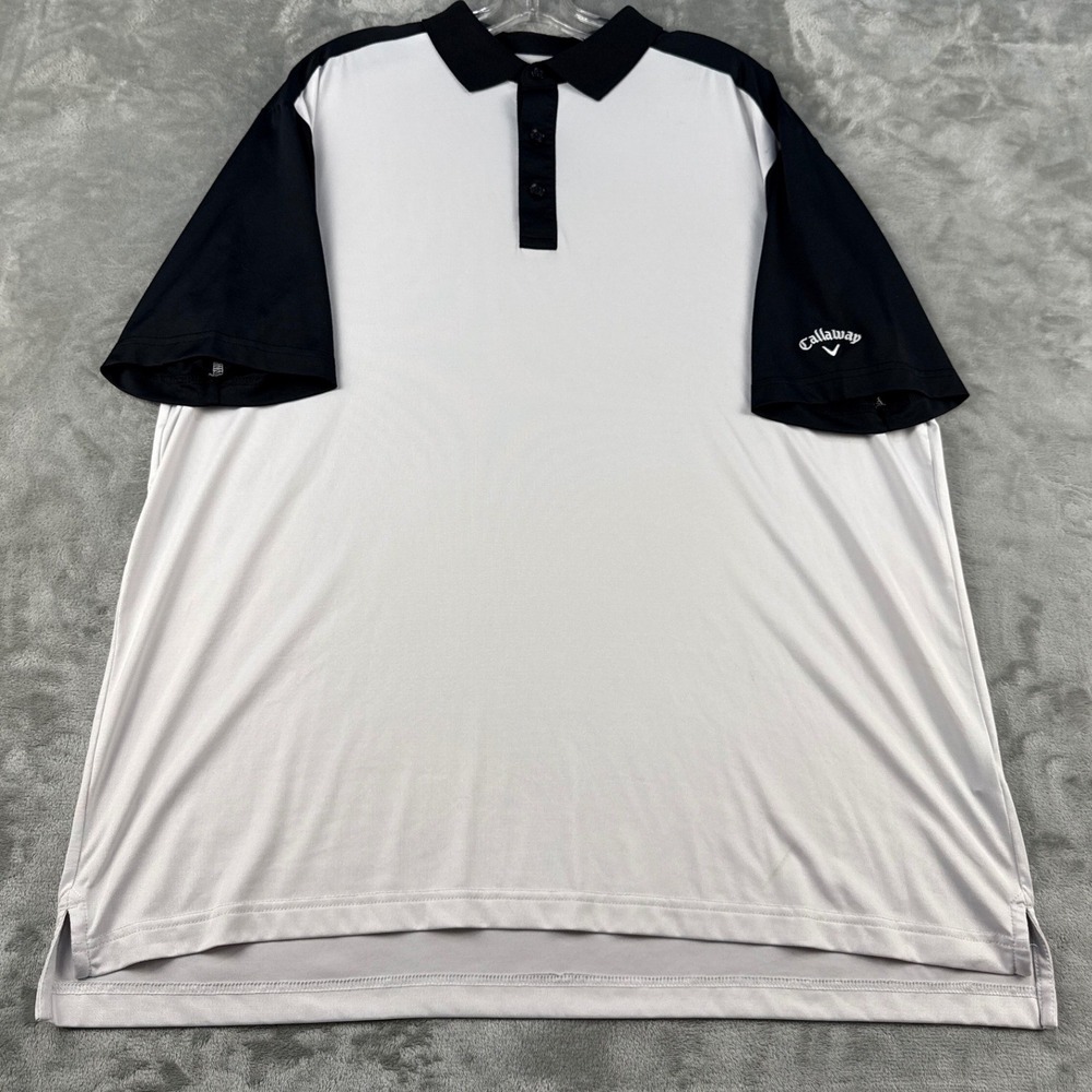 Callaway Polo Shirt Mens Large Opti-Dri White Black Short Sleeve EUC